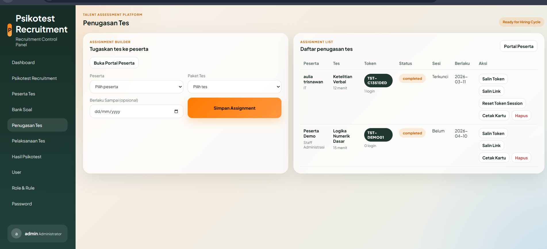 Aplikasi Psikotest Recruitment Online